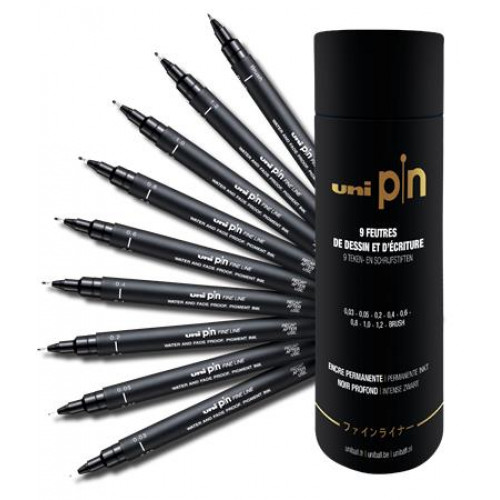 Uni Rajzmarker készlet PIN Tube 9 különböző vonalvastagság fekete