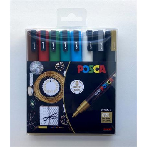 Uni Dekormarker készlet 0,9-1,3mm Posca PC-3M Holiday 8 különböző szín