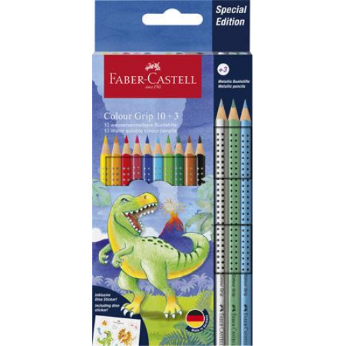 Faber-Castell Színes ceruza készlet háromszögletű Grip Dinoszaurusz 10+3 különböző szín