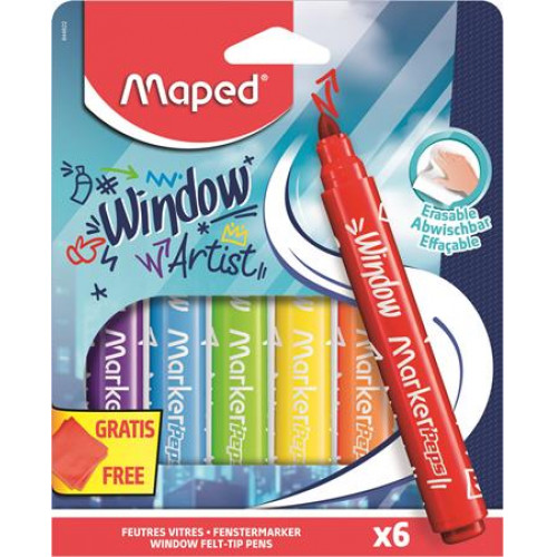 Maped Ablakfilc készlet vastag törlőkendővel 5mm Marker`Peps 6 különböző szín