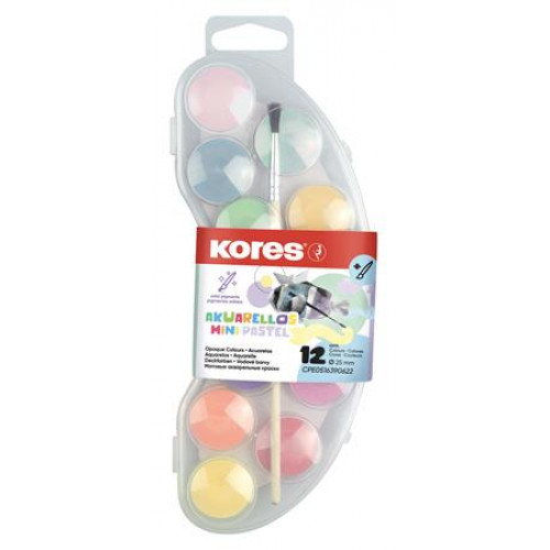 Kores Vízfesték 12 darabos 25mm ecsettel Akuarellos Mini pasztell színek