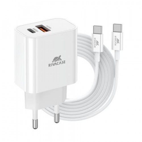 Rivacase Hálózati töltő 20W USB-A és USB-C USB-C USB-C/USB-C töltőkábel PS4102 fehér