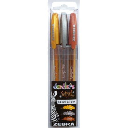 Zebra Zseléstoll készlet 0,33mm kupakos Doodler z Glitter 3 különböző szín