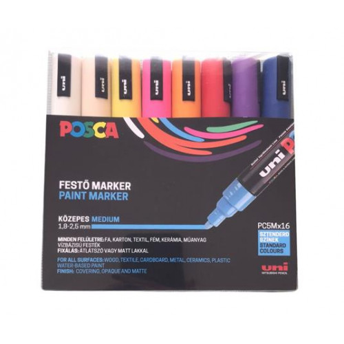 Uni Dekormarker készlet 1,8-2,5mm Posca PC-5M 16 különböző szín
