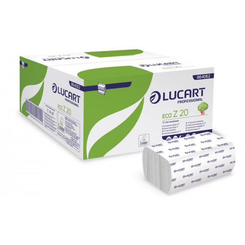 Lucart Kéztörlő, Z hajtogatott 2 rétegű 200lap Slim adagolóhoz ECO Z 20 fehér