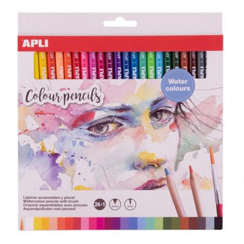Apli Akvarell színes ceruza készlet háromszögletű ecsettel 24 különböző szín
