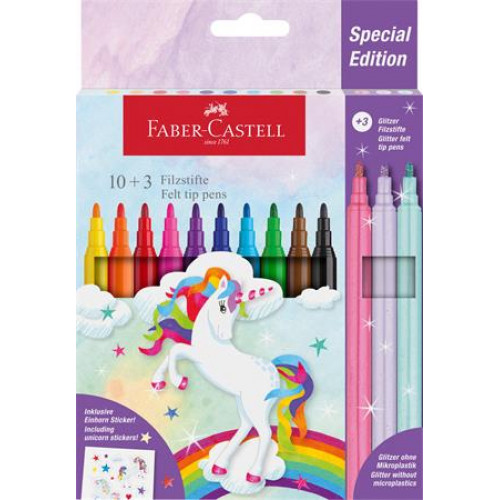 Faber-Castell Filctoll készlet Unikornis 10 különböző szín + 3 csillámos