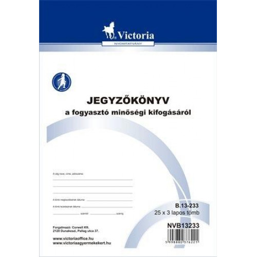Victoria Jegyzőkönyv a fogyasztó minőségi kifogásáról 25x3 A5 B.13-233 darab !