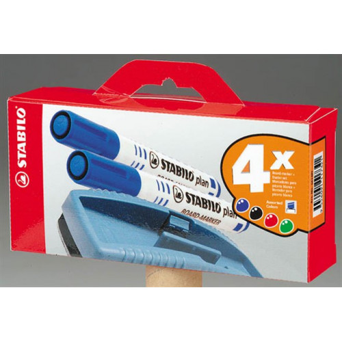 Stabilo Táblamarker készlet 2,5-3,5mm kúpos törlőszivaccsal Plan 4 különböző szín