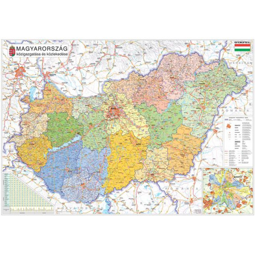 Stiefel Falitérkép 100x140cm fémléces Magyarország járás térképe