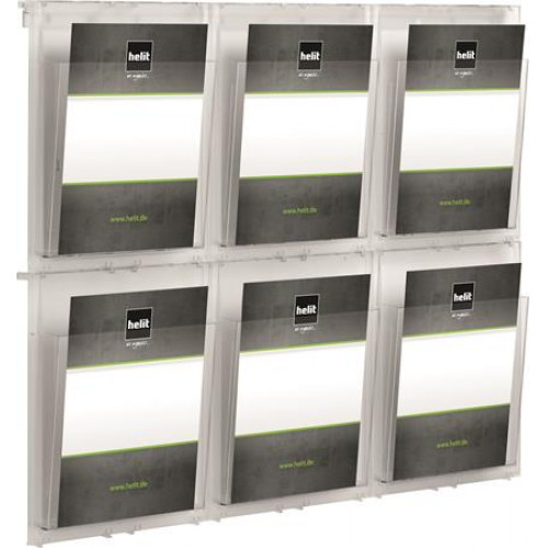 Helit Prospektustartó fali A4 6 rekeszes Placativ átlátszó