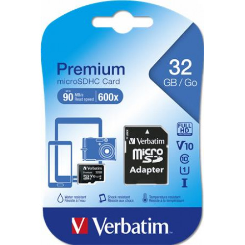Verbatim Memóriakártya Micro SDHC 32GB Class 10 adaterrel Premium