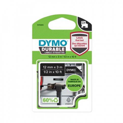 Dymo Feliratozógép szalag 12mmx3m tartós D1 fekete-fehér