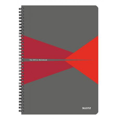 Leitz Spirálfüzet A4 vonalas 90lap PP borító Office szürke-piros