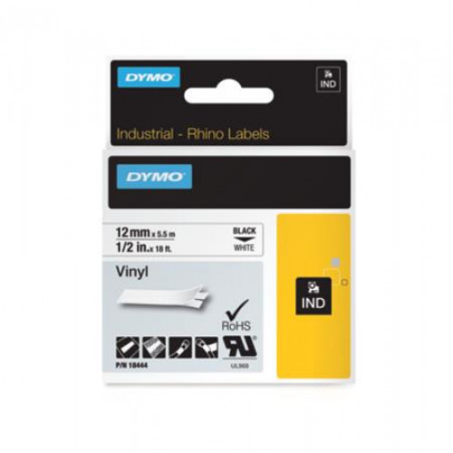 Dymo Feliratozógép szalag vinyl 12mmx 5,5m Rhino fehér-fekete