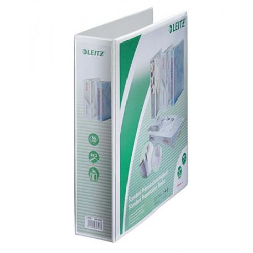 Leitz Gyűrűs könyv panorámás 4 gyűrű D alakú 77mm A4 Maxi PP fehér