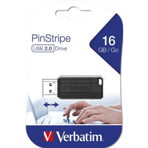 Verbatim Pendrive 16GB USB 2.0 10/4MB/sec PinStripe fekete