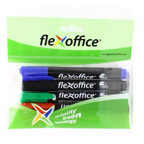 Flexoffice Alkoholos marker készlet 1,5mm kúpos PM03 4 különböző szín