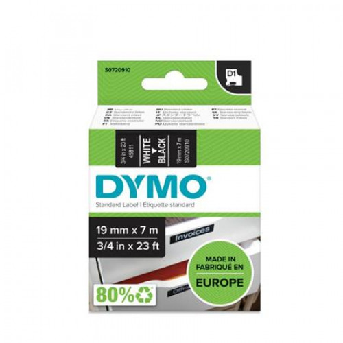 Dymo Feliratozógép szalag 19mmx7m D1 fekete-fehér