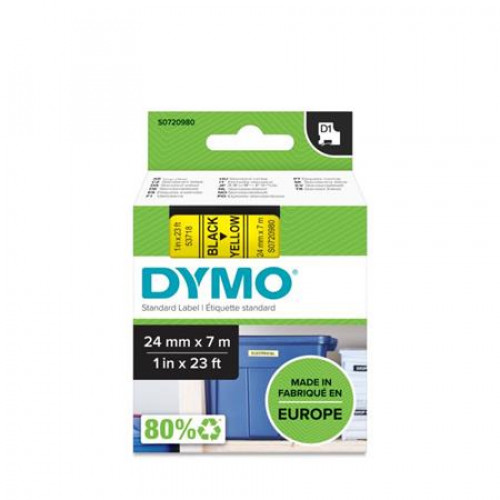 Dymo Feliratozógép szalag 24mmx 7m D1 sárga-fekete