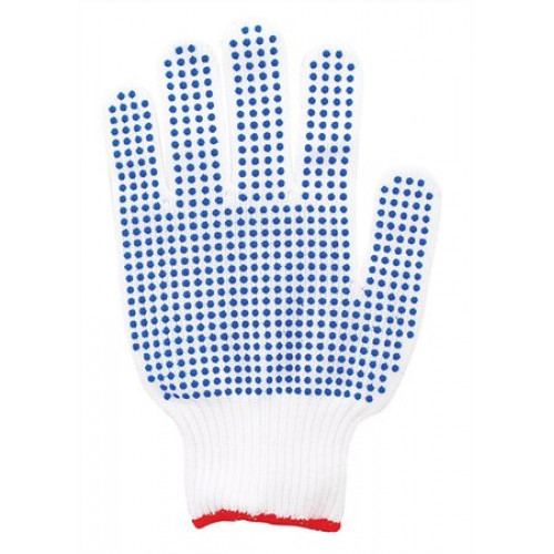 Védőkesztyű kötött csúszásálló pöttyökkel S/7-es méret kék/fehér
