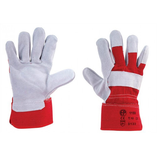 Védőkesztyű marha hasítékbőr XL/10-es méret 12 db/csom. szürke/piros