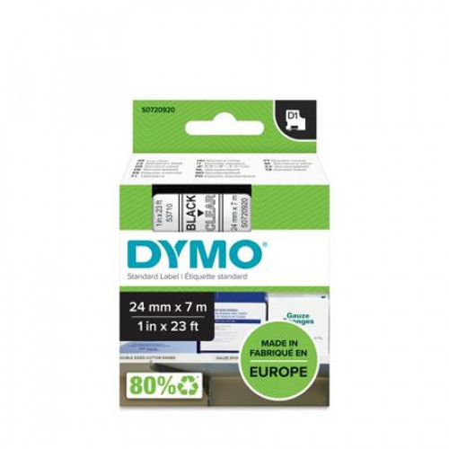 Dymo Feliratozógép szalag 24mmx 7m D1 víztiszta-fekete