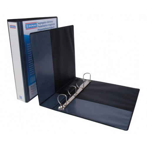 Donau Gyűrűs könyv panorámás 4 gyűrű D alakú 40mm A4 PP fekete