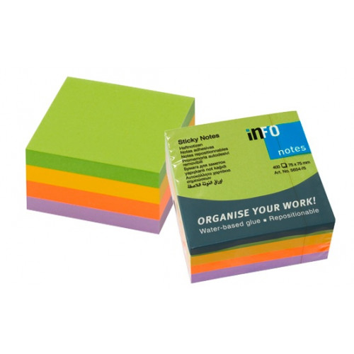 Gln Öntapadó jegyzettömb 75x75mm 400lap Spring neon