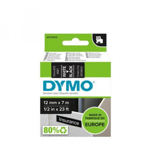 Dymo Feliratozógép szalag 12mmx7m D1 fekete-fehér