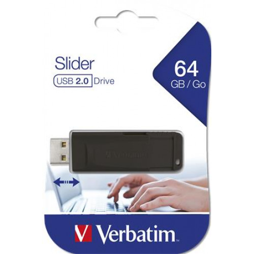 Verbatim Pendrive 64GB USB 2.0 Slider fekete