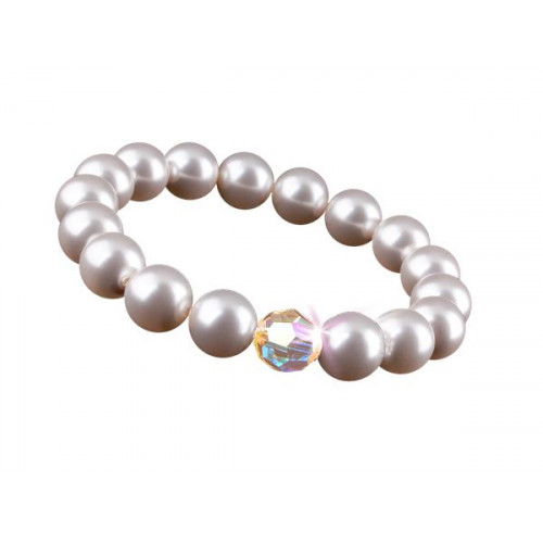 Art Crystella Karkötő gyöngyházfehér Swarovski színjátszós fehér kristállyal gyöngyből M