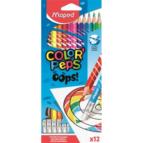 Maped Színes ceruza készlet háromszögletű radírozható Color Peps Oops 12 különböző szín