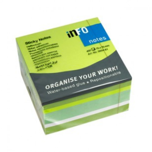 Gln Öntapadó jegyzettömb 75x75mm 450lap zöld árnyalatok neon