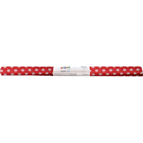 Victoria Krepp papír 50x200cm piros alapon fehér pöttyös