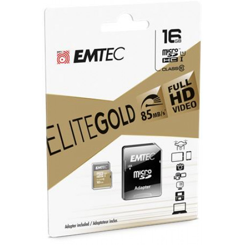 Emtec Memóriakártya microSDHC 16GB UHS-I/U1 85/20 MB/s adapter Elite Gold
