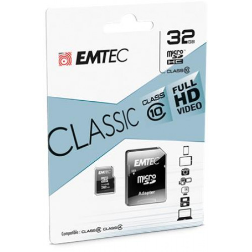 Emtec Memóriakártya microSDHC 32GB CL10 20/12 MB/s adapter Classic