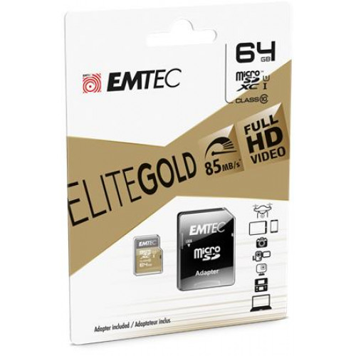 Emtec Memóriakártya microSDXC 64GB UHS-I/U1 85/20 MB/s adapter Elite Gold
