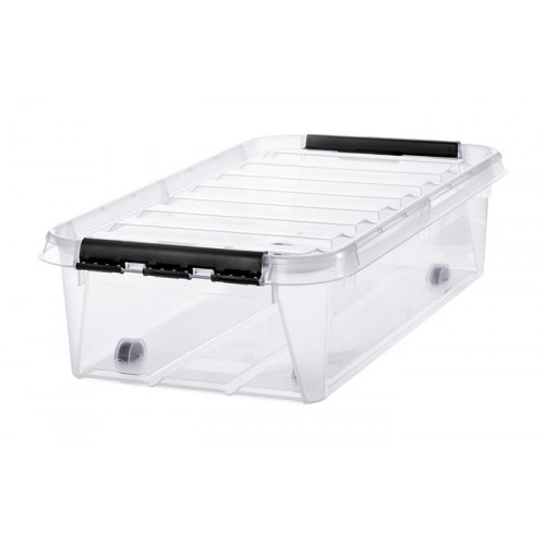 Smartstore Műanyag tárolódoboz 31 liter fekete fogantyúkkal és görgőkkel Classic 35 átlátszó