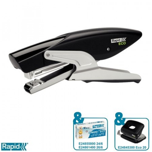 Rapid Tűzőgép kézi újrahasznosított 24/6 26/6 20lap Eco fekete