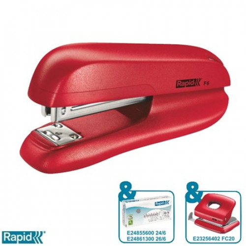 Rapid Tűzőgép 24/6 26/6 20lap F6 piros