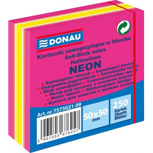 Donau Öntapadó jegyzettömb 50x50mm 250lap neon rózsaszín