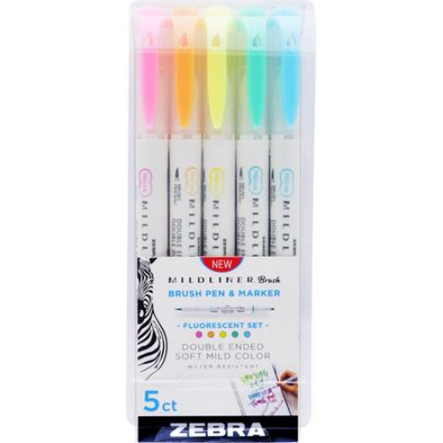 Zebra Ecsetirón készlet kétvégű Mildliner Fluorescent 5 szín