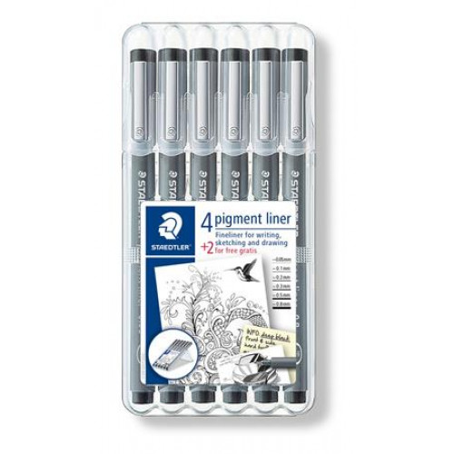 Staedtler Tusfilc készlet Pigment Liner 308 fekete 4+2 darab