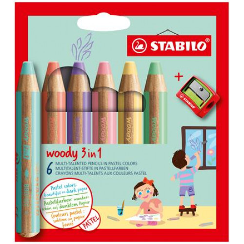 Stabilo Színes ceruza készlet kerek vastag Woody 3 in 1 Pastel 6 pasztell különböző szín