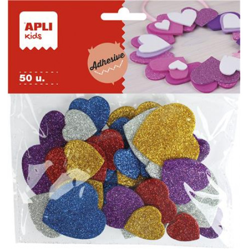 Apli Moosgumi öntapadó glitteres szívek Eva Sheets vegyes színek