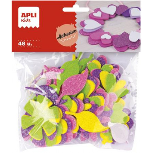 Apli Moosgumi öntapadó glitteres virágok Eva Sheets vegyes színek