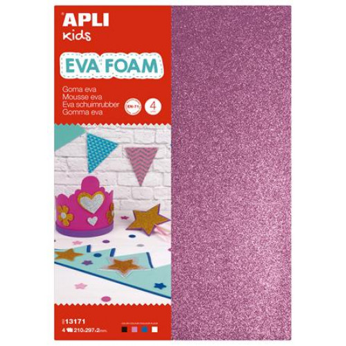 Apli Moosgumi 210x297mm A4 glitteres Eva Sheets vegyes színek