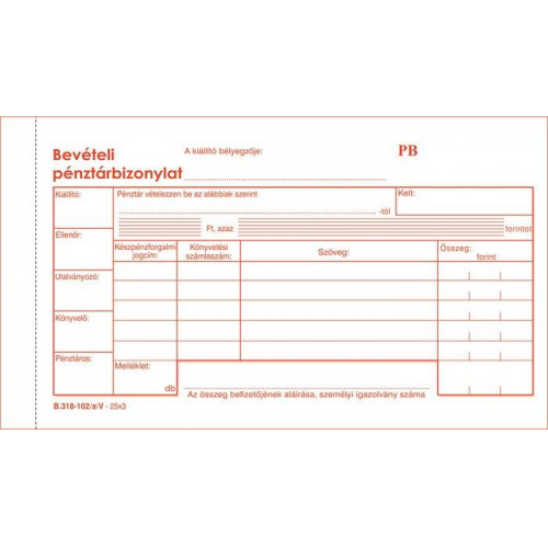 Victoria Bevételi pénztárbizonylat 25x3 B.318-102