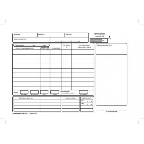 Victoria Menetlevél tehergépjármű 100lap A4 fekvő D.GÉPJ.21.